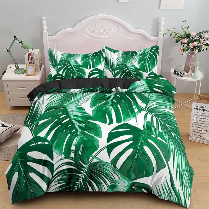 Green Palm Leaf Bedding Set Hawaiian Tropical Leaves Duvet Cover Microfiber Monstera Banana Leaves Quilt Cover For Teen Adults
