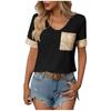 Women Loose Casual Blouse Sequins Patchwork Short Sleeve T-Shirt
