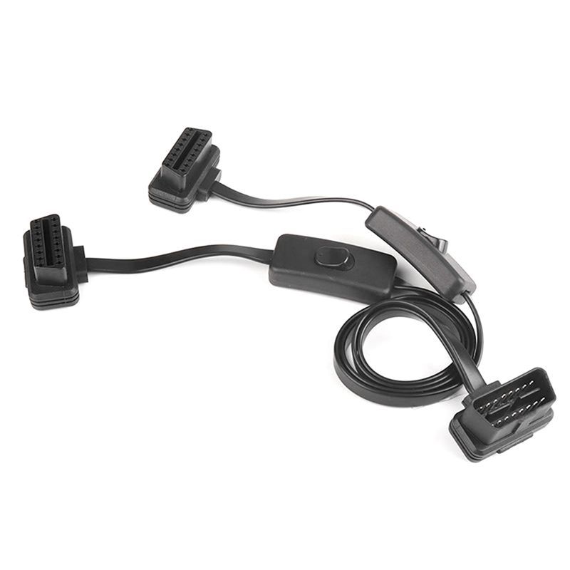 AA92-60CM Long OBD2 16Pin With Switch Extension Cable Flat Wire Adapter Auto 1 Male To 2 Female OBD 16 Pin Convert Plug