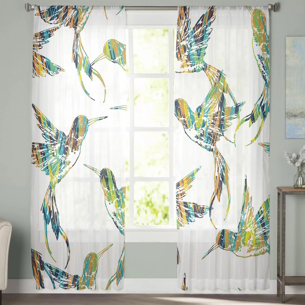 Tende in Tulle Colibrì Astratto Soggiorno Cucina Tenda in Chiffon Camera da Letto Balcone Tenda Velata Moda Arredamento Casa
