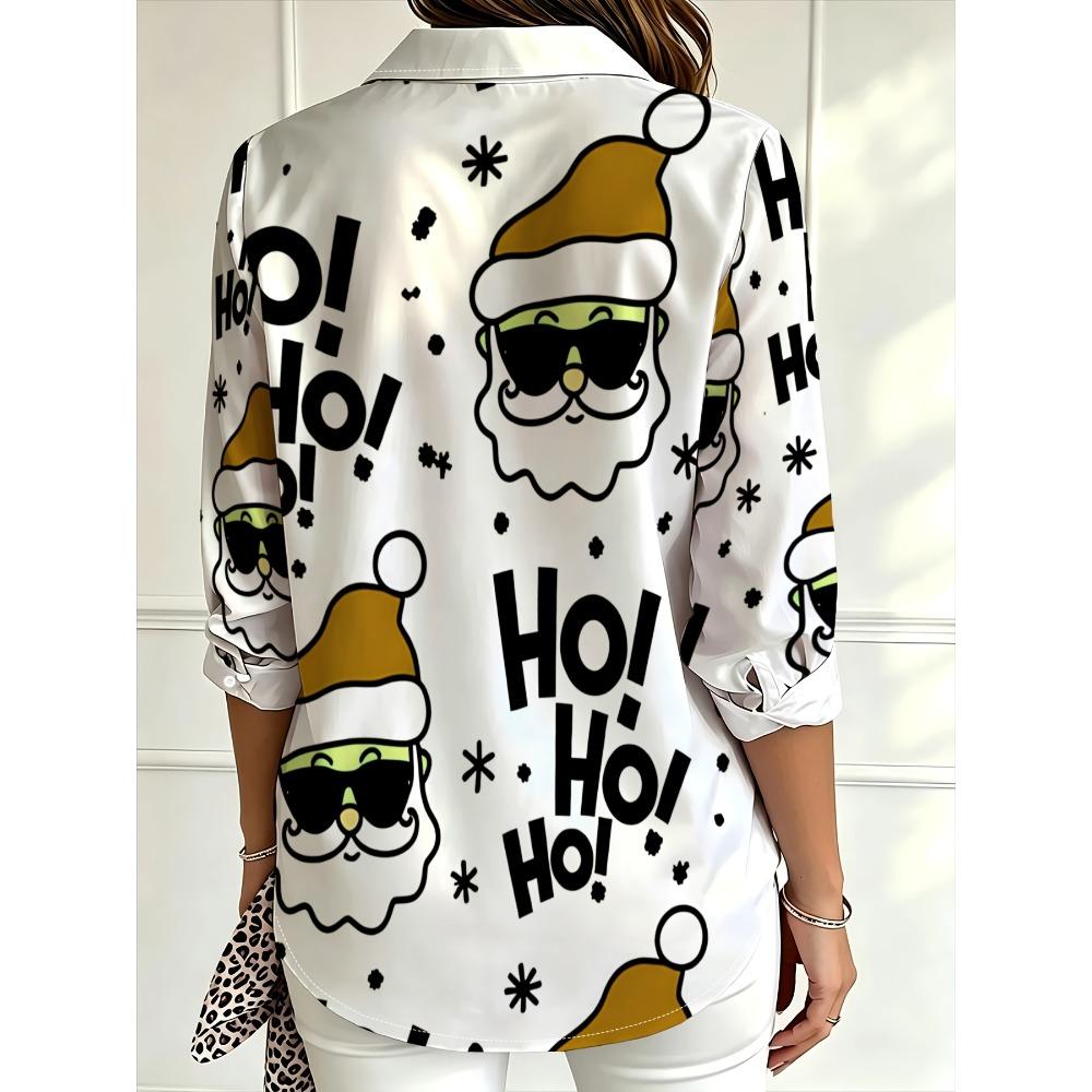 Women's long-sleeved shirt, trendy Santa Claus pattern, versatile commuting daily wear