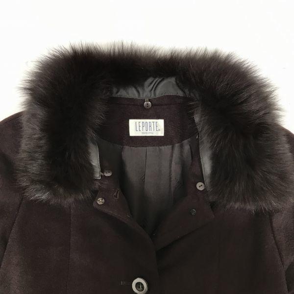 LEPORTE/100% Cashmere Long Coat/Outerwear/M/Burgundy/Removable Fur/Simple Design(USED)