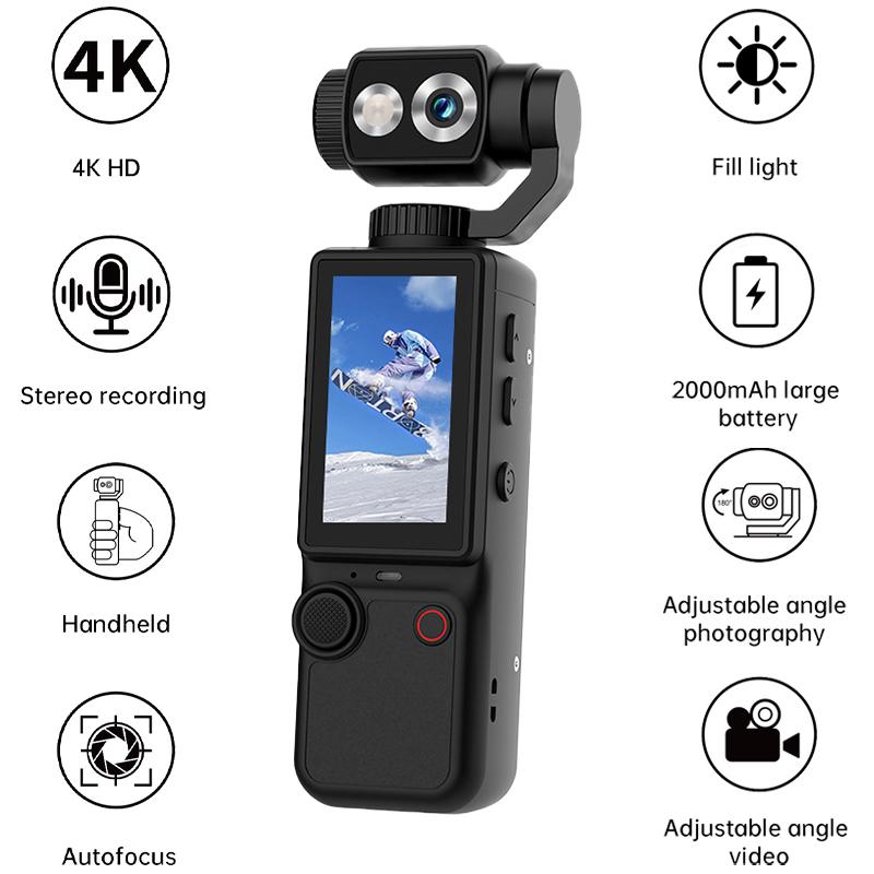 4K Handheld Sports Pocket Camera Display 180° Rotatable WiFi Wireless Video Recorder Built-in Fill Light Motion Camera 2000mAh