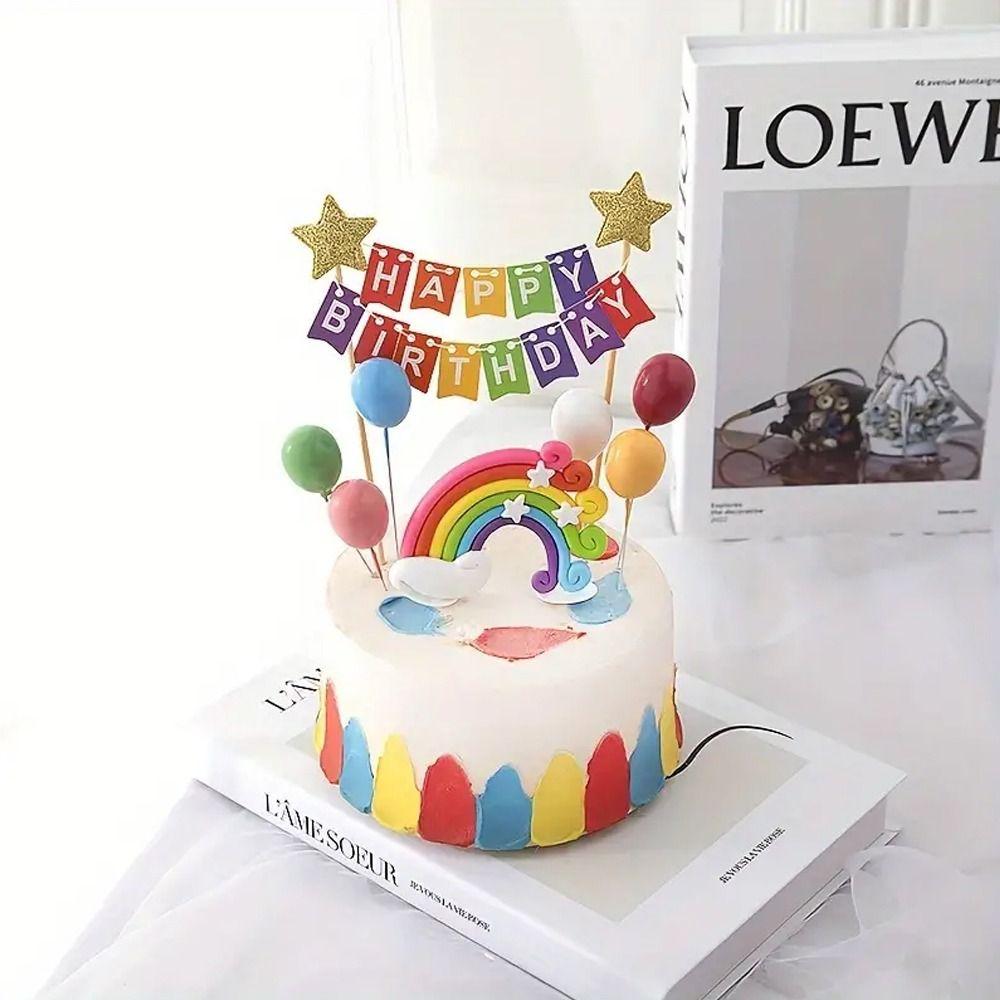 Handmade Cake Banner Colorful Happy Birthday Cake Decor Cake Pull Flower Cake Topper  Kids Gift