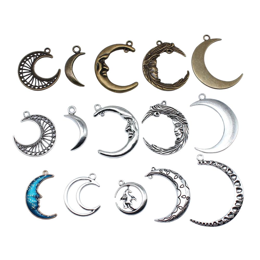 5pcs Moon Pendant Charms For Jewelry Making DIY Handmade Craft Antique Jewelry Making