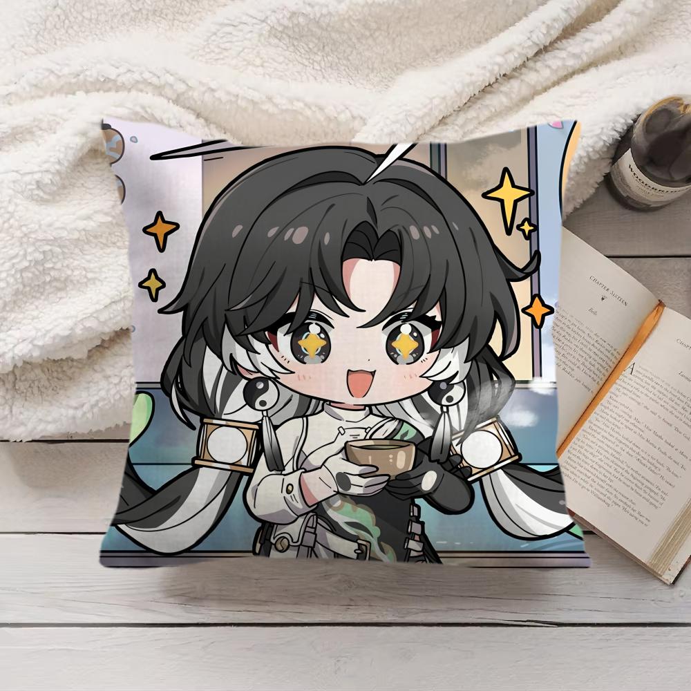 Jianxin Cute Wuthering Waves Cushion Cover Silky Short Plush Invisible Zipper Dustproof Sofa Pillow Case For Home Decor