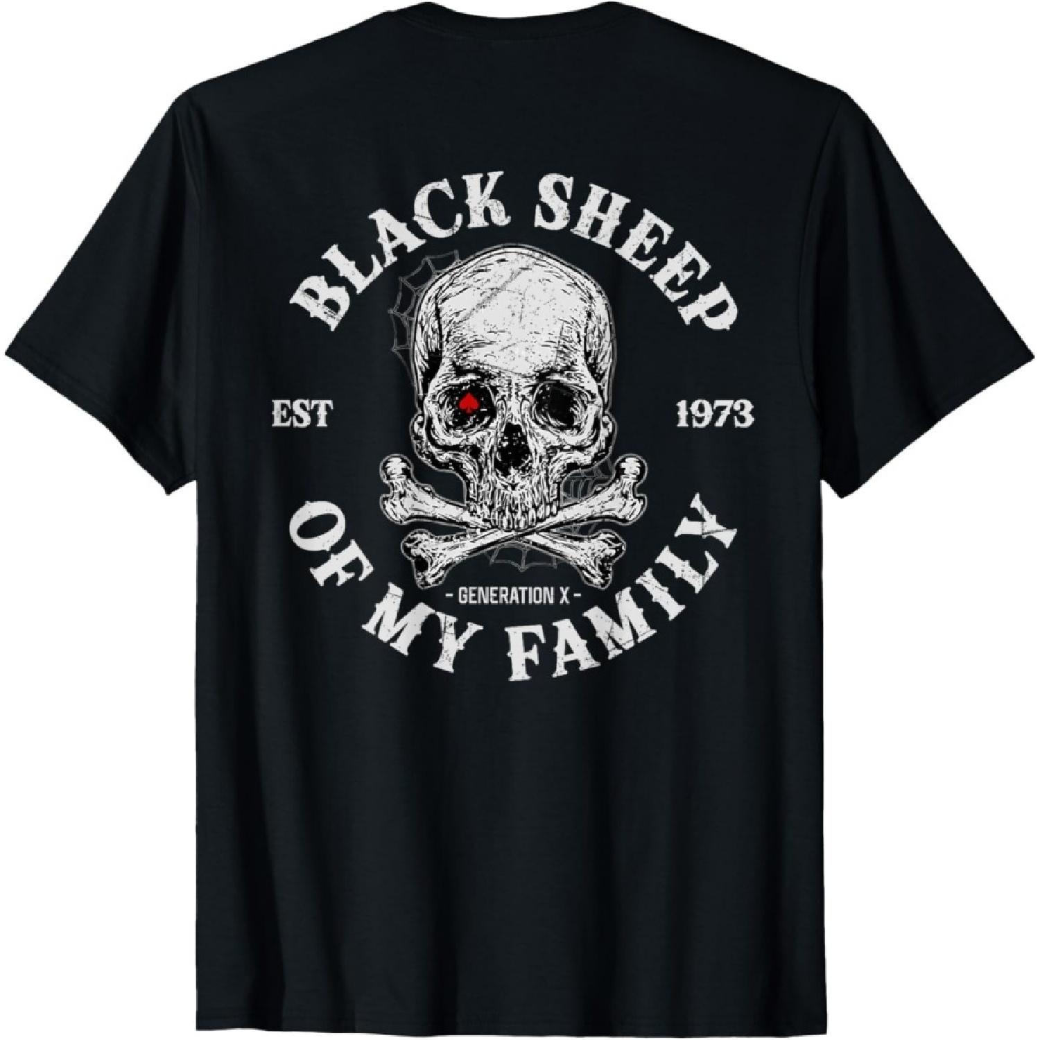 

YiJIaWu Skeleton 1973 Black Sheep of My Family Funny Gen X T-Shirt S чёрный