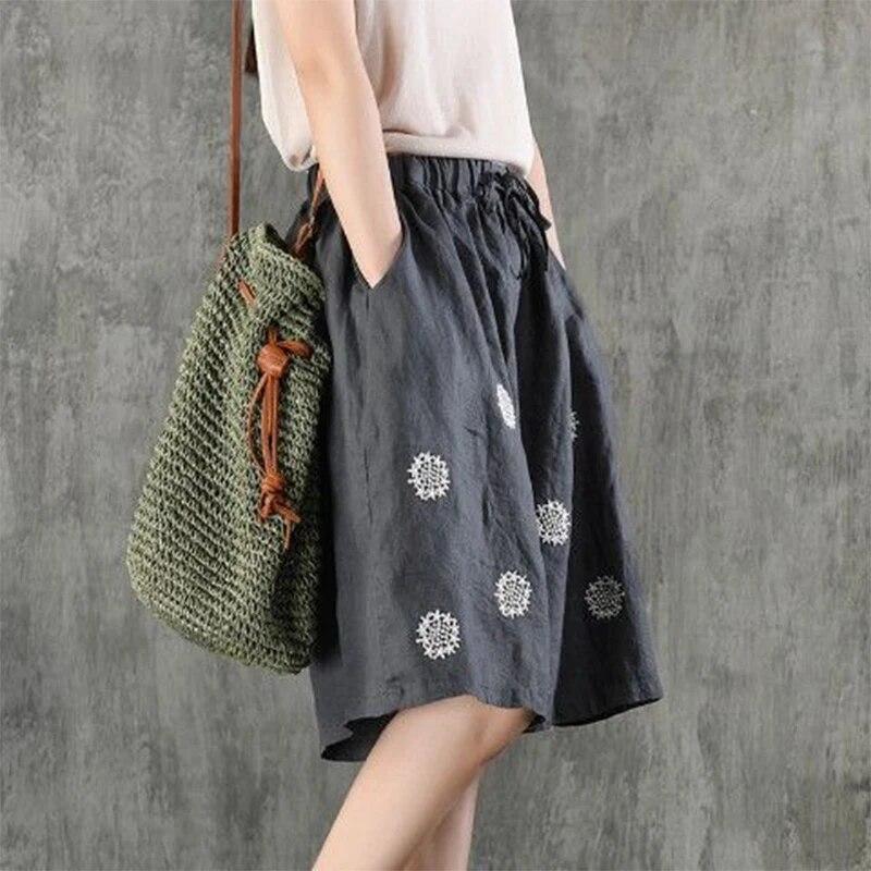 

Женские льняные полушорты с принтом в стиле ретро, ​​свободные повседневные модные шорты с широкими штанинами и завязками XL серый