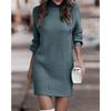 Damen Hochhals Langarm Einfarbig Strick Pulloverkleid Große Größen Bis 5XL Acryl Büro Chic Herbst Winter