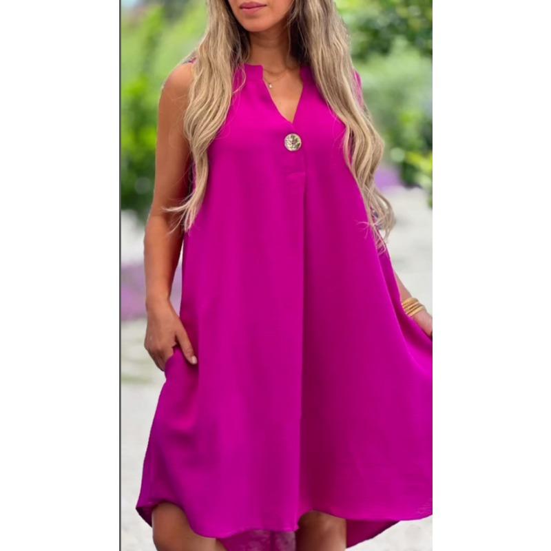 JKASHDK Damenmode Sommer Frühling Einfarbig Druck Ärmellos V-Ausschnitt Lockere Taille Freizeitkleider