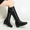 Fashion Wedge Heel Leather Rhinestone Ladies Knee High Shaft Shoes Waterproof Chic and Elegant Y2k Goth Work Gothic Women's Long Boots