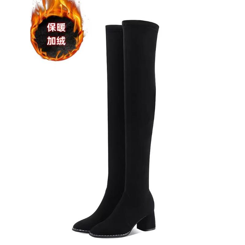 

Эластичные ботфорты женские высокие каблуки осень и зима новые толстый каблук тонкие ботинки ботинки тонкие высокие ботинки 40