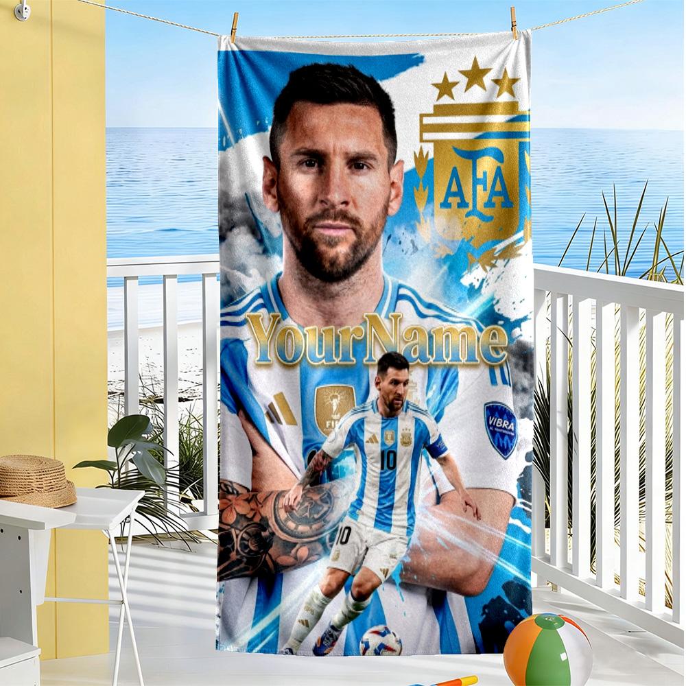 Messi Customizable Name Beach Towel Super Soft & Absorbent Suitable for Sports Travel Swimming Yoga Bathroom Beach And Pool