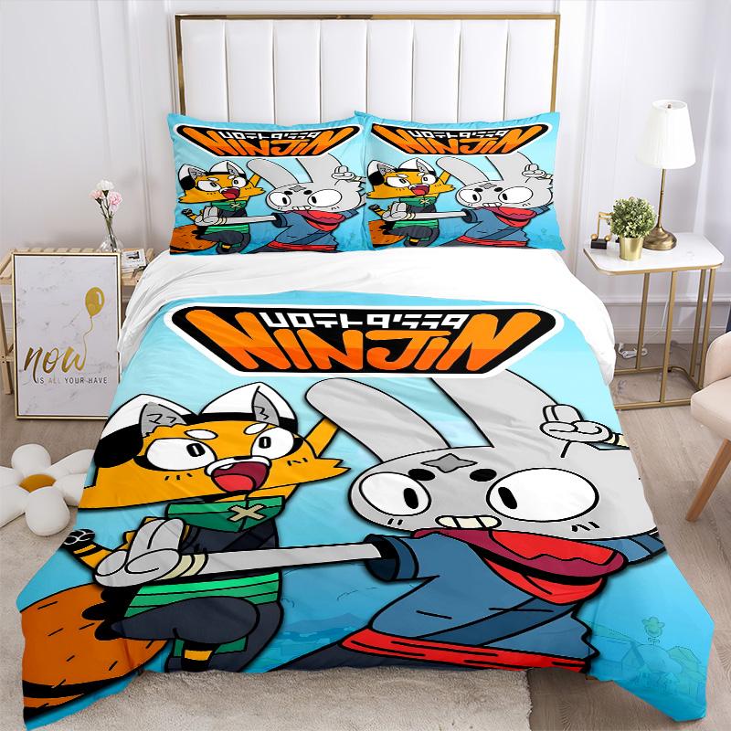 Cat Rabbit Ninjas Print 3Pcs Bedding Set,Duvet Cover with 2 Bedro,Pillowcase Home Birthday Gift