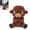 Artistic Hair Detail Ornament 3D Printed Angry Highland Cow Figurine, Cute Attitude Animal Desktop Three Dimensional Sitting Figurine Ornament, Statue