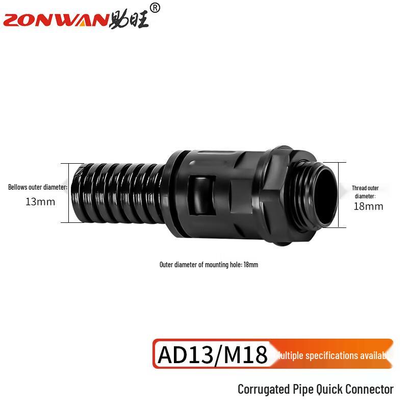 ZONWAN PA66 Nylon Corrugated Conduit Quick Connector M18