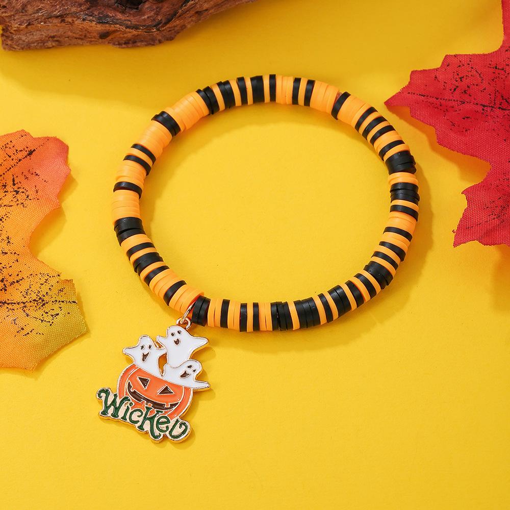 European and American Halloween Skull Pumpkin Pendant Soft Pottery Bracelet Popular Funny Alloy Pendant Bracelet