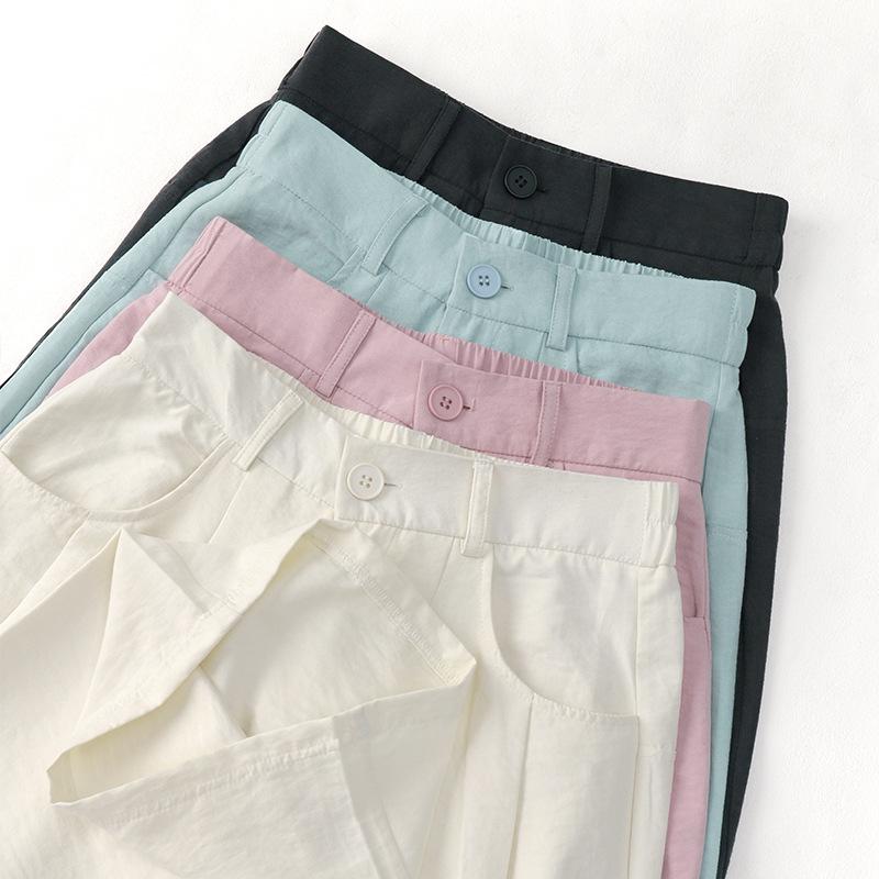 Czarne spodnie z szerokimi nogawkami Damskie Wiosna i Jesień Nowe Spodnie z wysokim stanem Luźne Spodnie z prostymi nogawkami