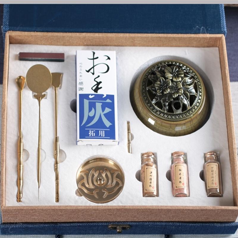 10pcs Incense Road Gift Box Set DIY Introductory Pure Copper Air Incense Burner Incense Home Use Natural Sandalwood Powder Seal