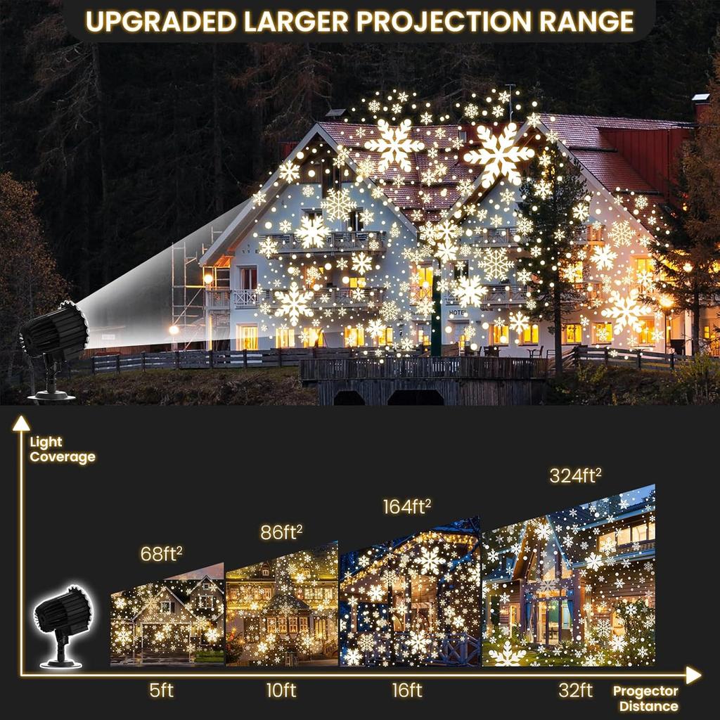 Christmas Snowflake Lights, Led Projector Lights for Outdoor, Waterproof Christmas Decorations Lighting for Indoor Xmas Holiday Party Wedding Garden