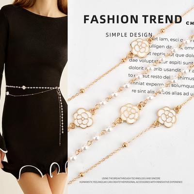 European and American Rose Dress Accessories Chain Female Elegant High-end Metal Pearl Body Belt Chain Female