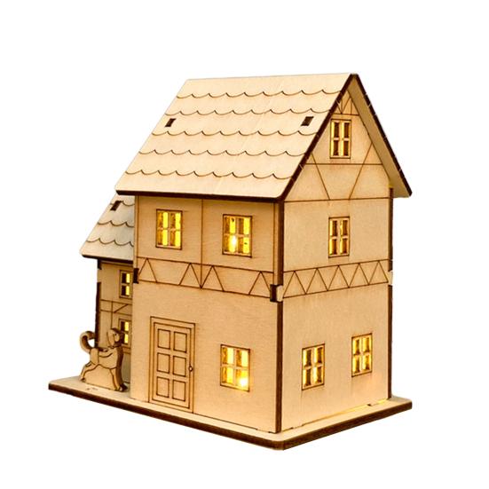 Wooden LED Lighted House Ornament Handcrafted Glowing Christmas House Decoration Xmas Holiday Party Desktop Decor