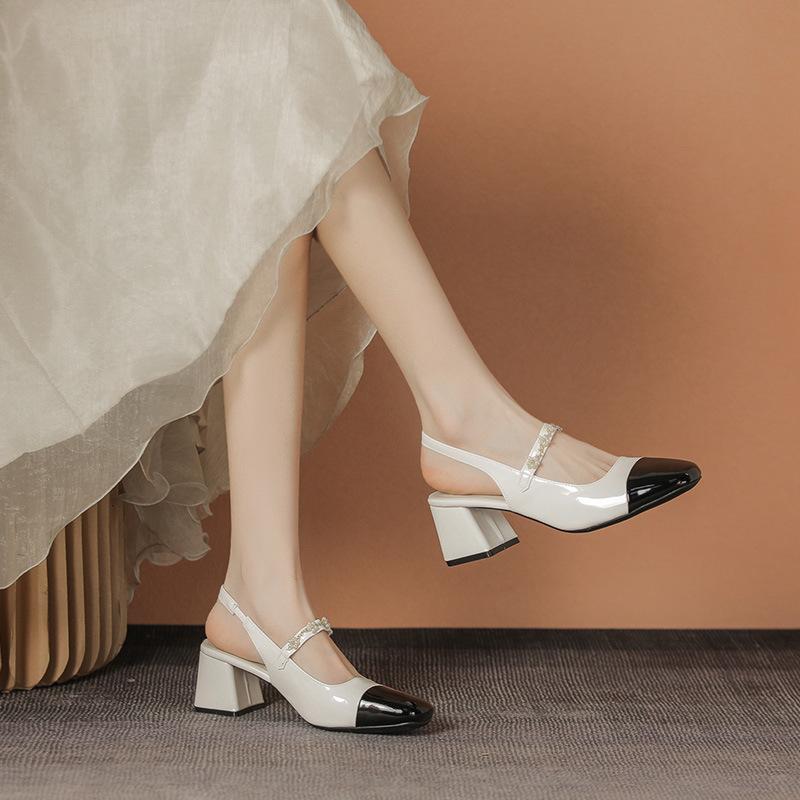 

Yuexinwang leather flat for Huizhou women s shoes heels small fragrant cool slippers women s summer wear bag head high heel sandals 35 чёрный