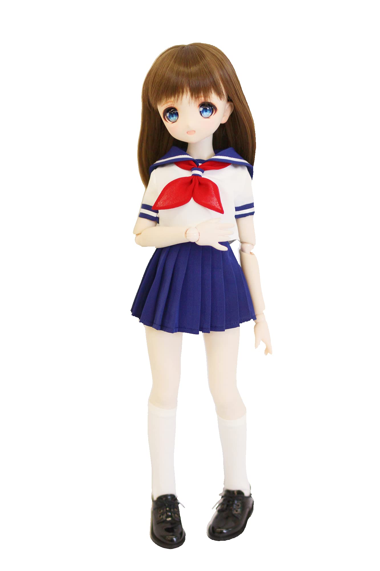 

Petite Marie Scale MDD Compatible Cute High School Girl Sailor Uniform Short Sleeve White with Blue Skirt Summer Outfit Neat Pleated Skirt Compatible