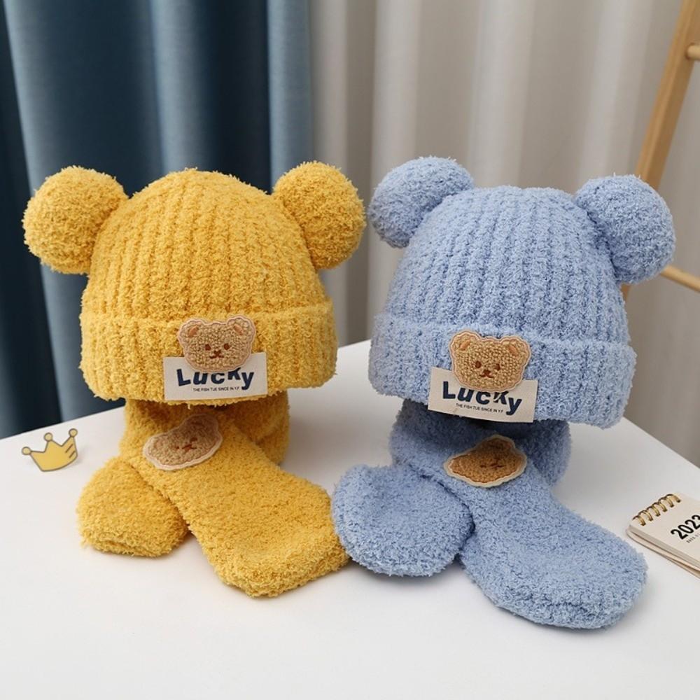 Neues Glücksbär Schal-Mützen-Set Warmer Winddichter Nackenschutz Kälteschutz Mütze für 2-8 Jahre