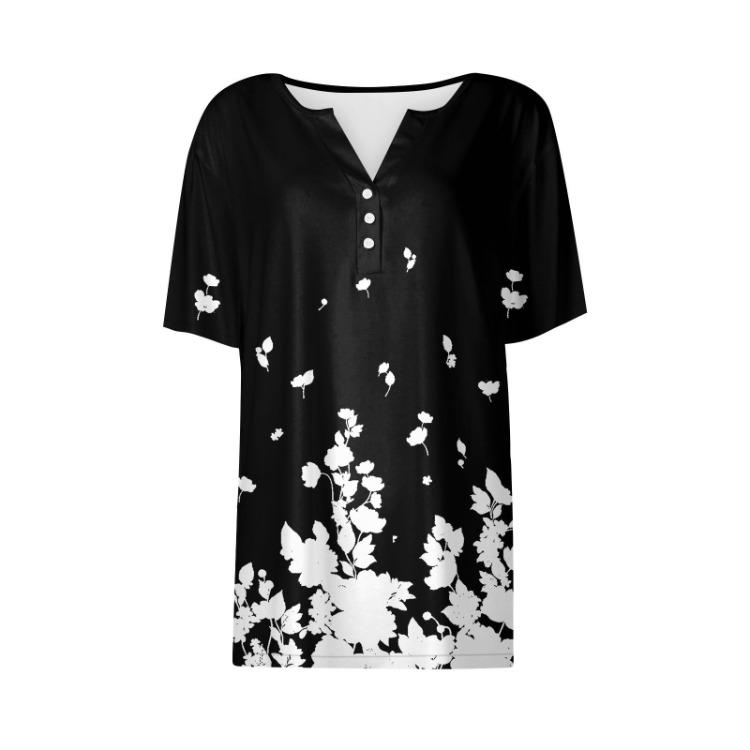 Casual Women's V Neck Short Sleeve T Shirt Regular Fit Basic Tee Print Button Fashion Weekend Daily Outfit Wear