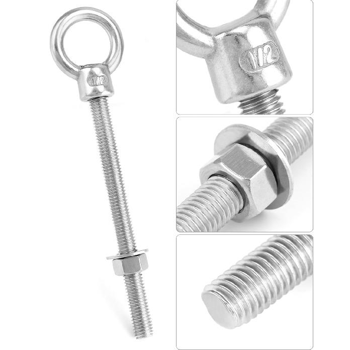 QWORK Machinery Eye Bolt with Shoulder, 5 Pack 1/2"x6" Long 316 Stainless Steel Marine Grade Thread Machinery Shoulder Lifting Ring Eye Bolts