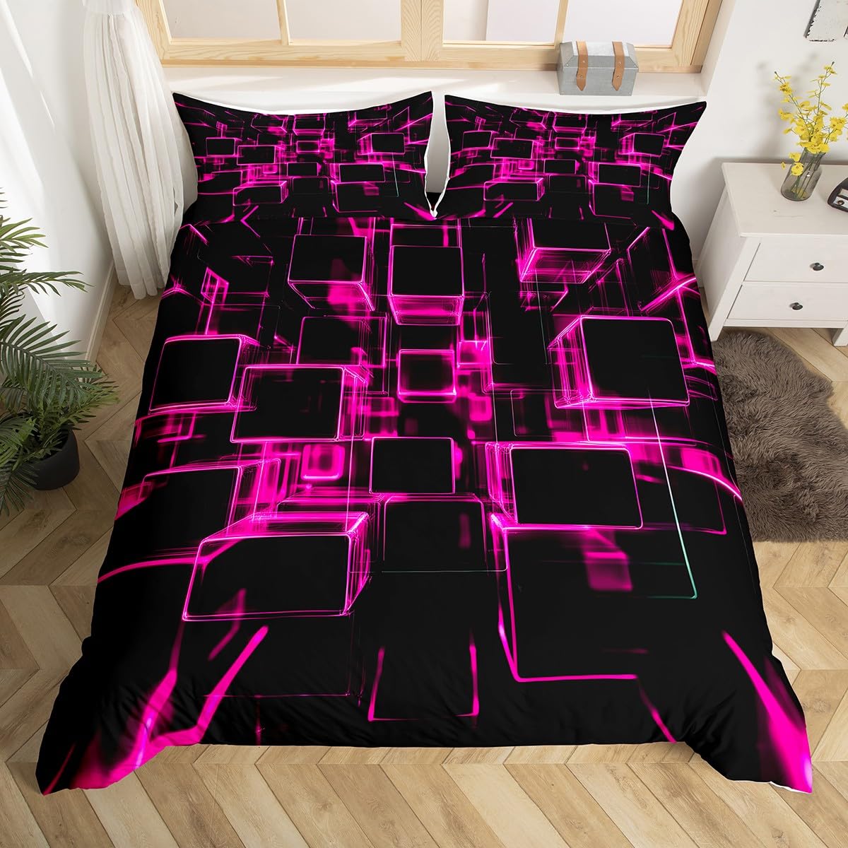 

Abstract Geometry Duvet Cover,Modern Geometric Grid Square Queen Bedding Set,Microfiber Honeycomb Comforter Cover For Kids Boys EU Single(135x200cm)
