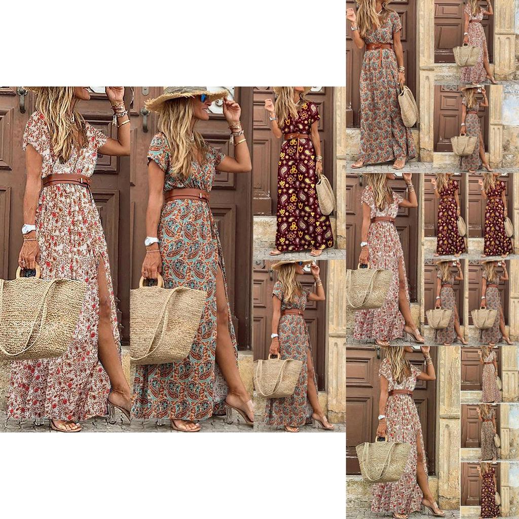 Floral Summer Women Long Maxi Dress Ladies V Neck Boho Beach Holiday Sundress