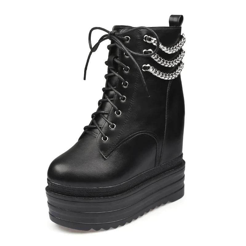 

13CM Nightclub Stage Ankle Booties Women Extreme Thick Platform Heel Gothic Punk Shoes Girls Sexy Chain Party Boots Chunky 42 чорний