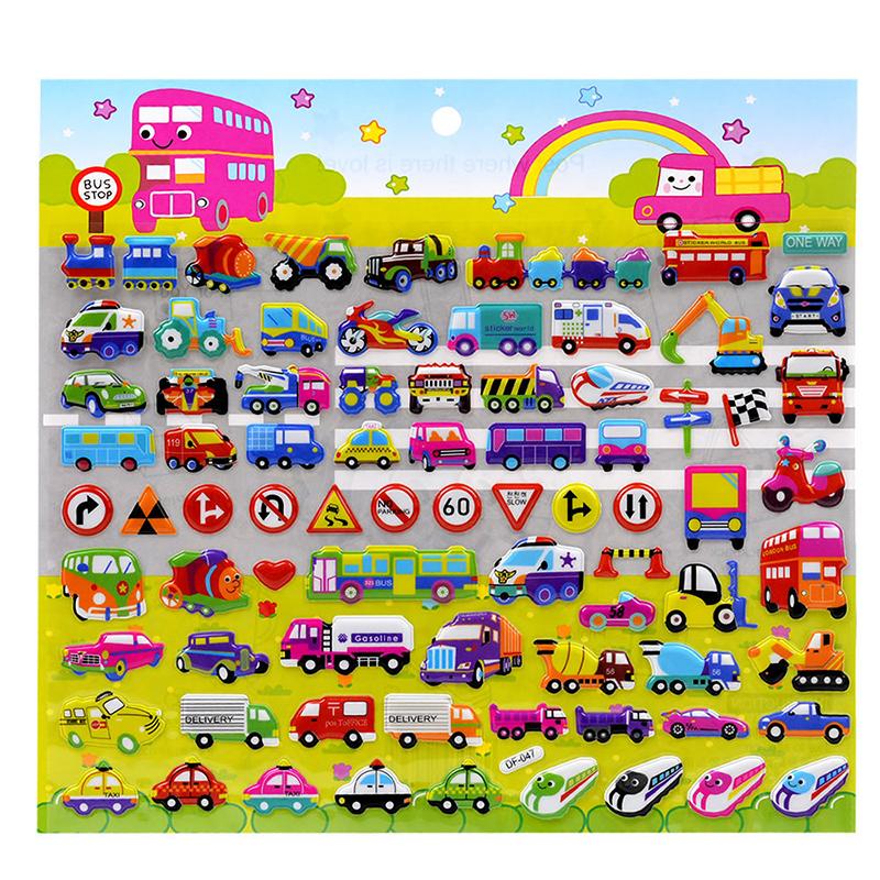 3D Bubble Sticker Car Truck Plane Traffic Waterproof Cartoon Anime Stickers For Girl Boy Kids Funny Educational Toys