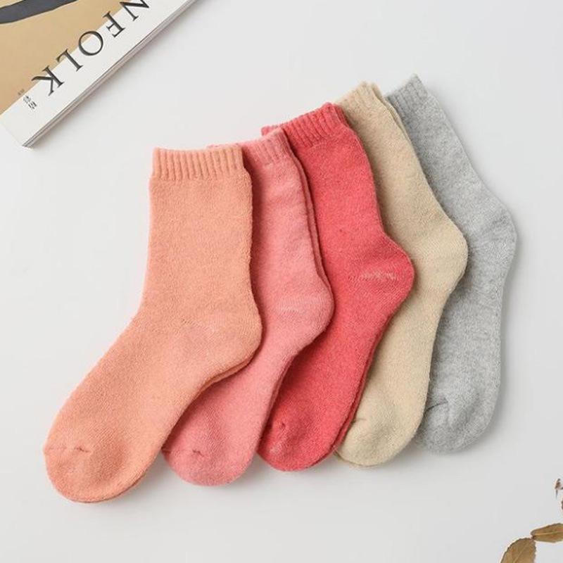 5/10 Pairs Comfortable Casual Autumn Winter Women's Solid Color Mid Calf Loop Socks Women's Thickened Fleece Lined Warm Rabbit Wool Socks