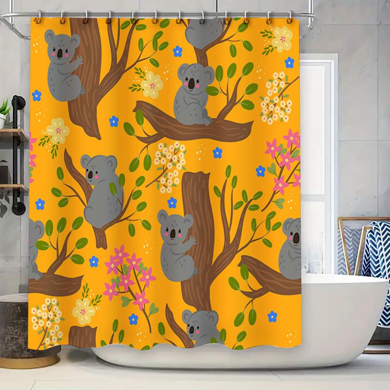 

Cozy Bathroom Curtain With Cartoon Koalas: Bright Yellow Shower Curtains For Kids Bathrooms Decorative Fabric Shower Closures Fe W60H190(CM)-1 Pcs