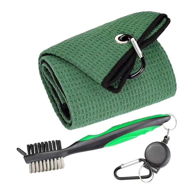 Golf Towel And Double Sided Cleaning Brush Set Golf Club Scrubber Microfiber Towel For Efficient Club Maintenance
