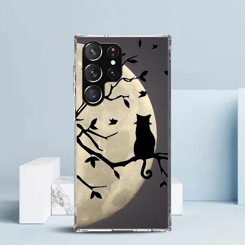 Black Cat Cartoon Cute Phone Case For Samsung Galaxy S24 S25 Edge S26 Ultra S22 S23 Plus S21 + S20 FE Soft TPU Back Cover Galaxy