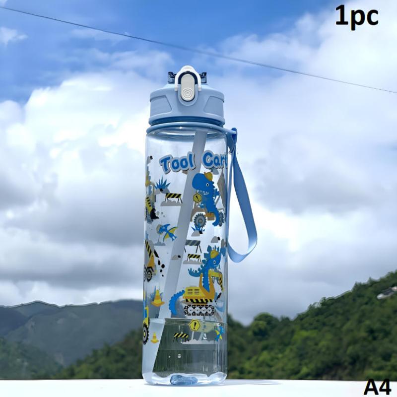 790Ml Cartoon Cat Rabbit Plastic Water Bottle Straw Cup With Carry Handle Portable Suitable For Outdoor Travel And School Use