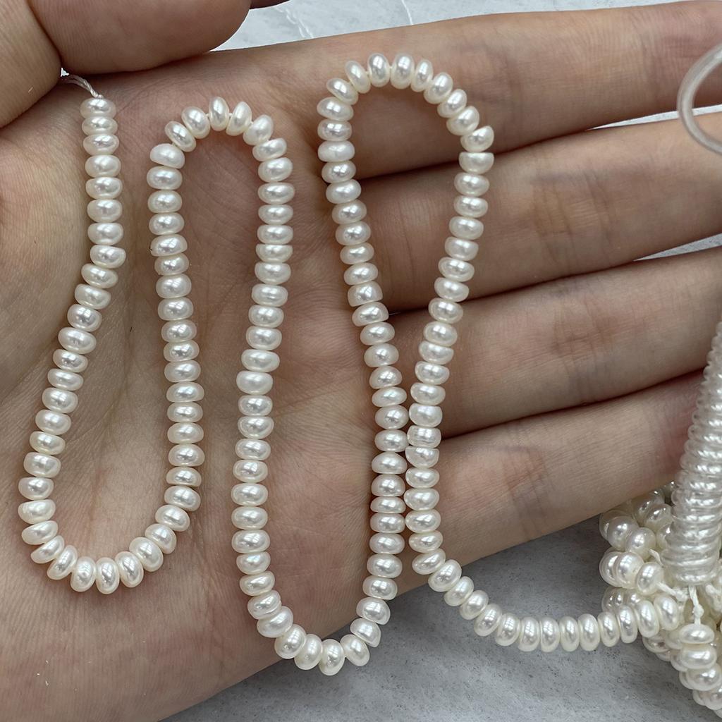 Filo di Perle d'Acqua Dolce Bianche Naturali a Bottone 3-4mm 36cm Piccole Perline Piatte Rotonde Sfuse per Fai da Te Collane Gioielli