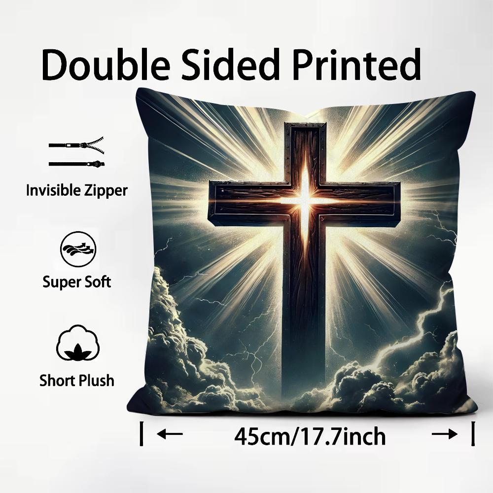 Cross Hot Cushion Cover Plush Fabric Soft DoubleSided Printed Sofa Warm Winter Home Child Gift Pillow Case