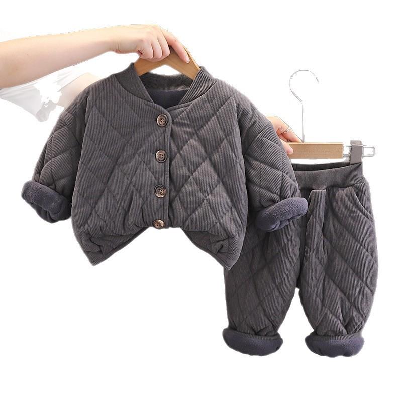 Autumn and Winter New Kids' Clothing Lightweight Homewear Outdoor Two-piece Set for Boys, Cozy Winter Outfit for Babies