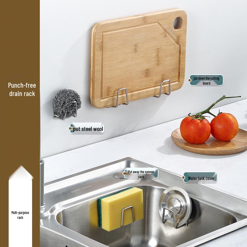 Stainless Steel No-Drill Kitchen Sink Sponge & Pot Lid Storage Rack