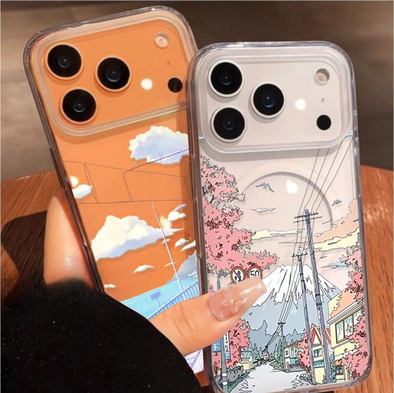 Landscape Scenery Magnetic Wireless Charge Case For iPhone 11 12 Pro Max 17 Air 16 16E Mini 7 8 Plus Clear Soft Cover