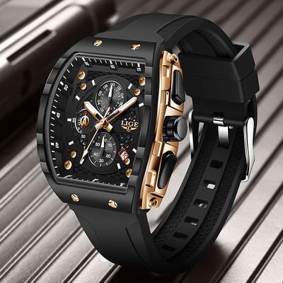 New Luxury Square Chronograph Wrist Watches For Men Fashion Business Silicone Waterproof Luminous Men's Quartz Watch
