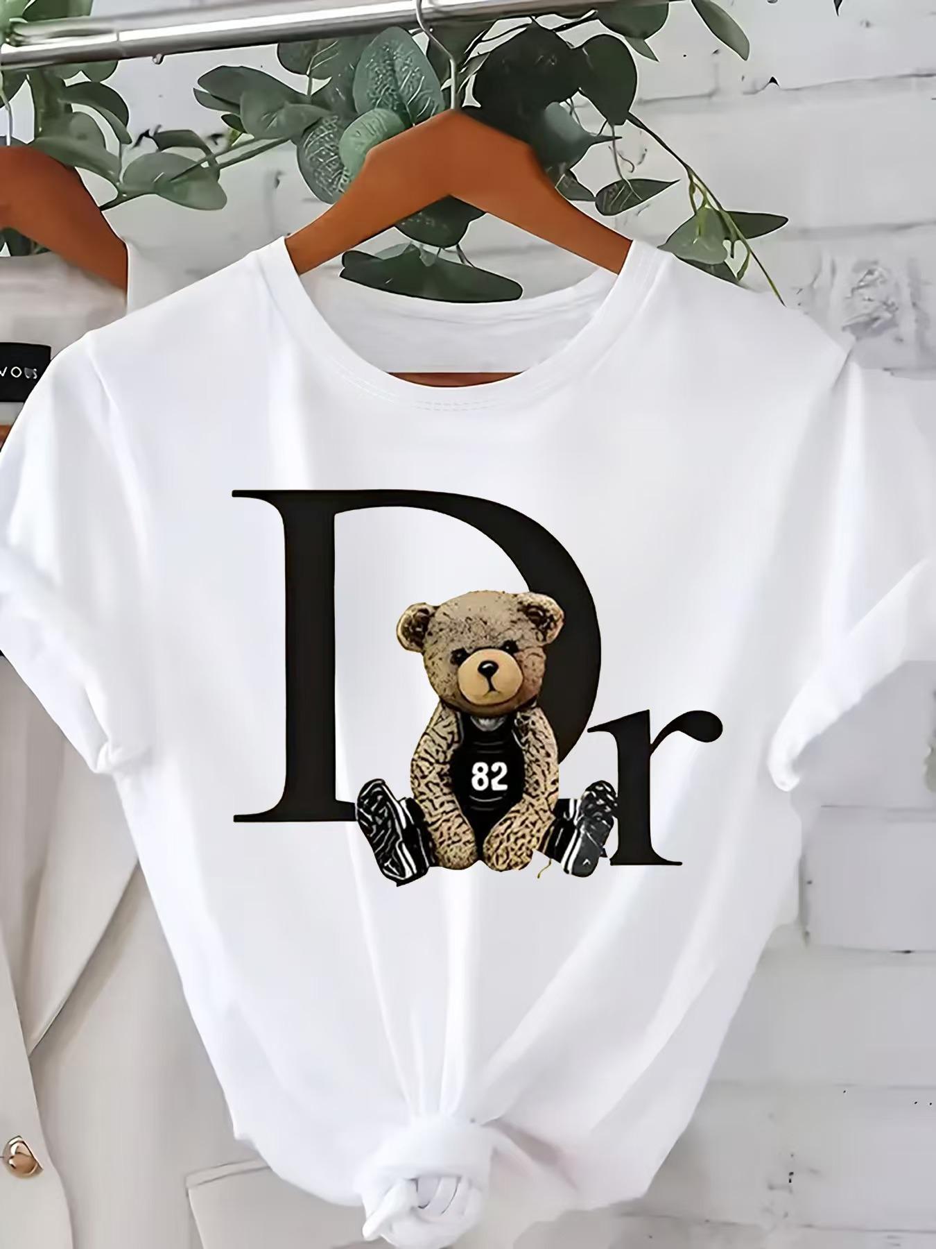 

Summer Women s T-Shirt Original Design Fashion Letter Cartoon Bear Printed Women s Casual Crew Neck Short Sleeved Tops 4XL