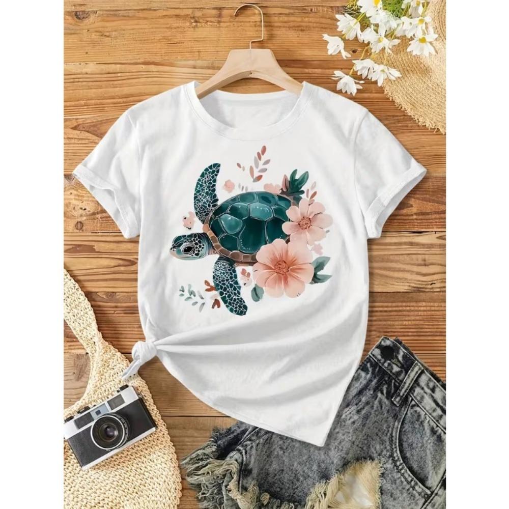 Aquarell Meeresschildkröte Grafik T-Shirt Damen Kurzarm Meeres Tier Druck Weich Bequem für den Sommer