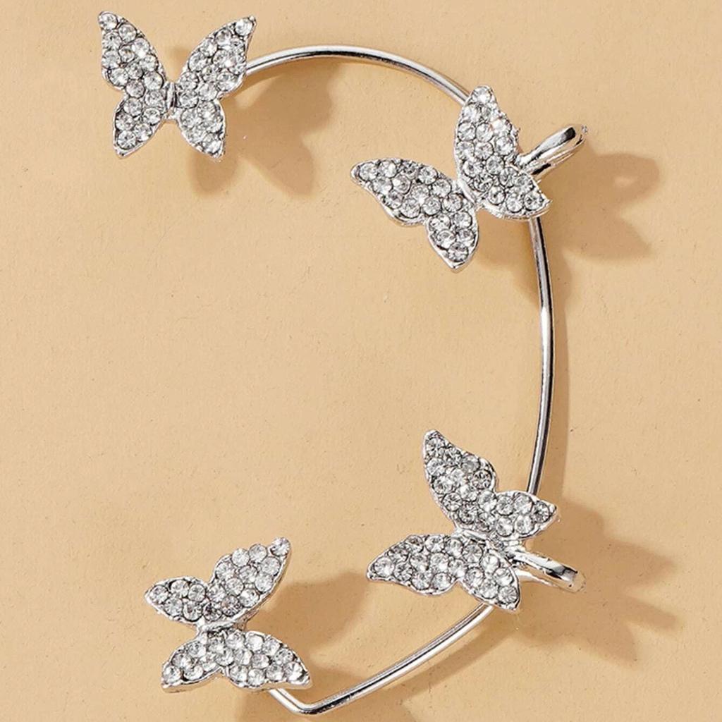 The New Trendy High-end Style Is Full of Diamonds, No Ear Holes, Ear Hangings, Diamond-encrusted Butterfly Temperament, Ear Bone Clips for Women