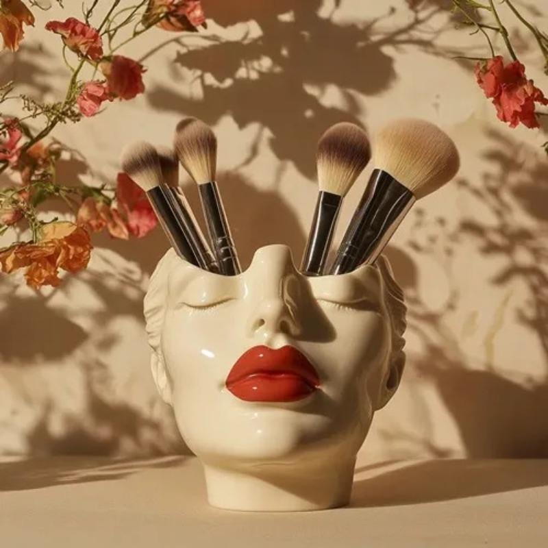 Women's Head Shape Boho Feminist Decoration Makeup Brush Storage Tube Bohemian Decoration Desktop Ornaments